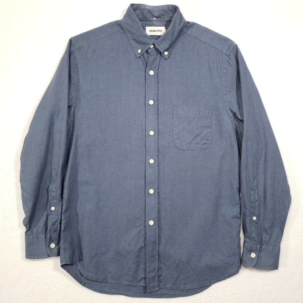 Taylor Stitch Button Down Shirt Men 36 Blue Hemp Organic Cotton Long Sleeve Jack